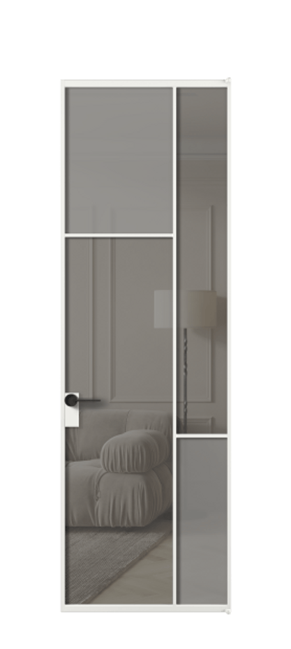 Межкомнатная дверь Mosaic АЛПЛ041.10 Алюминий белоснежный Сатинированное серое стекло, триплекс, 6 мм + Прозрачное серое стекло, триплекс Цена 33671610 so'm | Volhovec