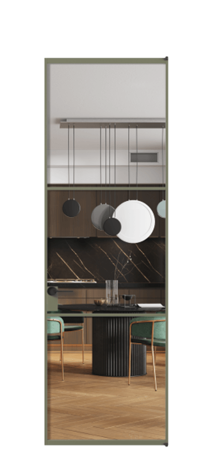 Алюминиевая дверь АЛПЛ040.03 Алюминий оливковый тёмный Прозрачное стекло "Кристал Вижн", калёное Цена 130370  | Volhovec