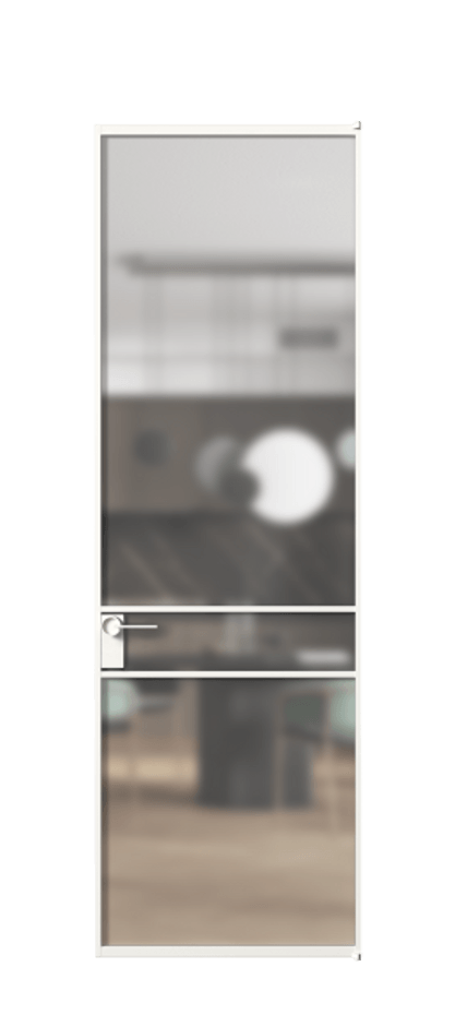 Алюминиевая дверь АЛПЛ040.02 Алюминий Белый Сатинированное стекло "Matelux Crystal Vision", калёное, матовое, каленое 6 мм Цена 146970  | Volhovec