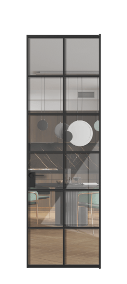 Алюминиевая дверь АЛПЛ040.05 Алюминий Черный Рефлективное прозрачное стекло "Stopsol", калёное Цена 152470  | Volhovec