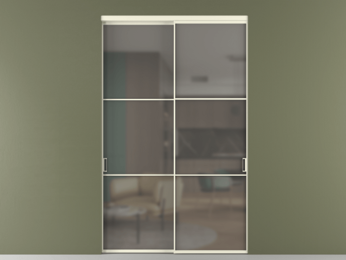 Перегородка Формато внутри проёма 2 створки АЛПР 040.03 Алюминий молочно-белый Сатинированное серое стекло, триплекс Цена 432260 ₽  | Volhovec