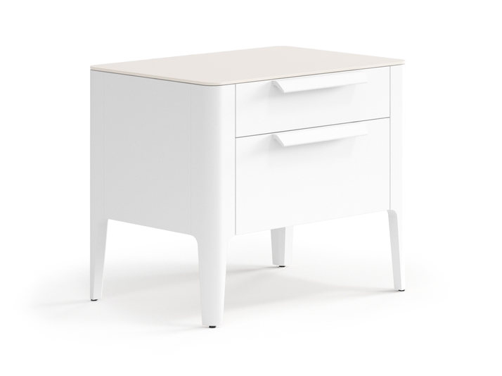 Мебель Тумба прикроватная Piega 2 ящика. Цвет Матовый светло-серый. Материал Гладкая эмаль. Коллекция Тумба прикроватная Piega 2 ящика. Картинка.