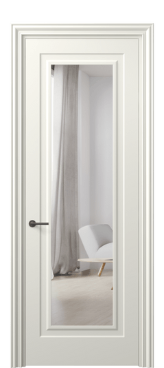 Дверь межкомнатная 8403 МЖМ Зеркало с одной стороны. Цвет Матовый жемчужный. Материал Гладкая эмаль. Коллекция Маскот. Картинка.